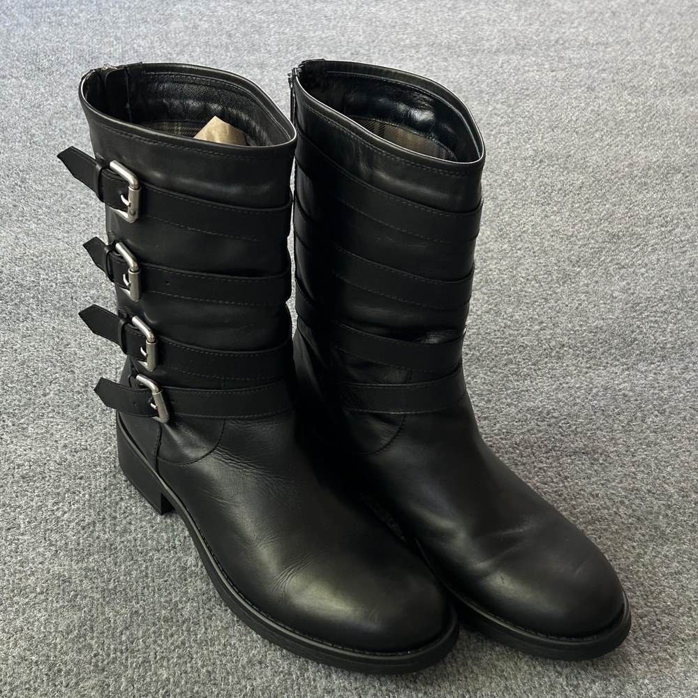 Aquatalia Swell-X Moto Boots Black Calf Leather Italy Mens 11 Buckle